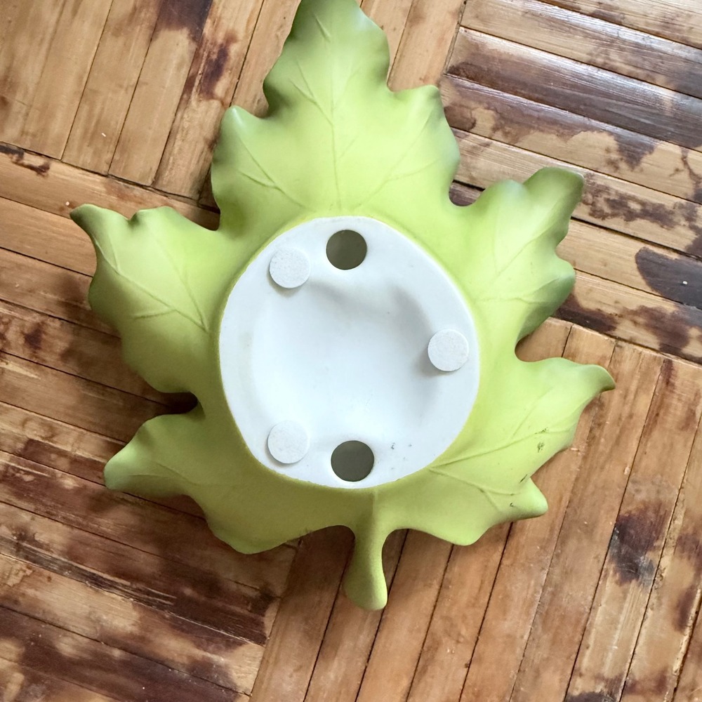 PartyLite Leaf Candle Holder Green Excellent Maple Ceramic Votive - Picture 3 of 3